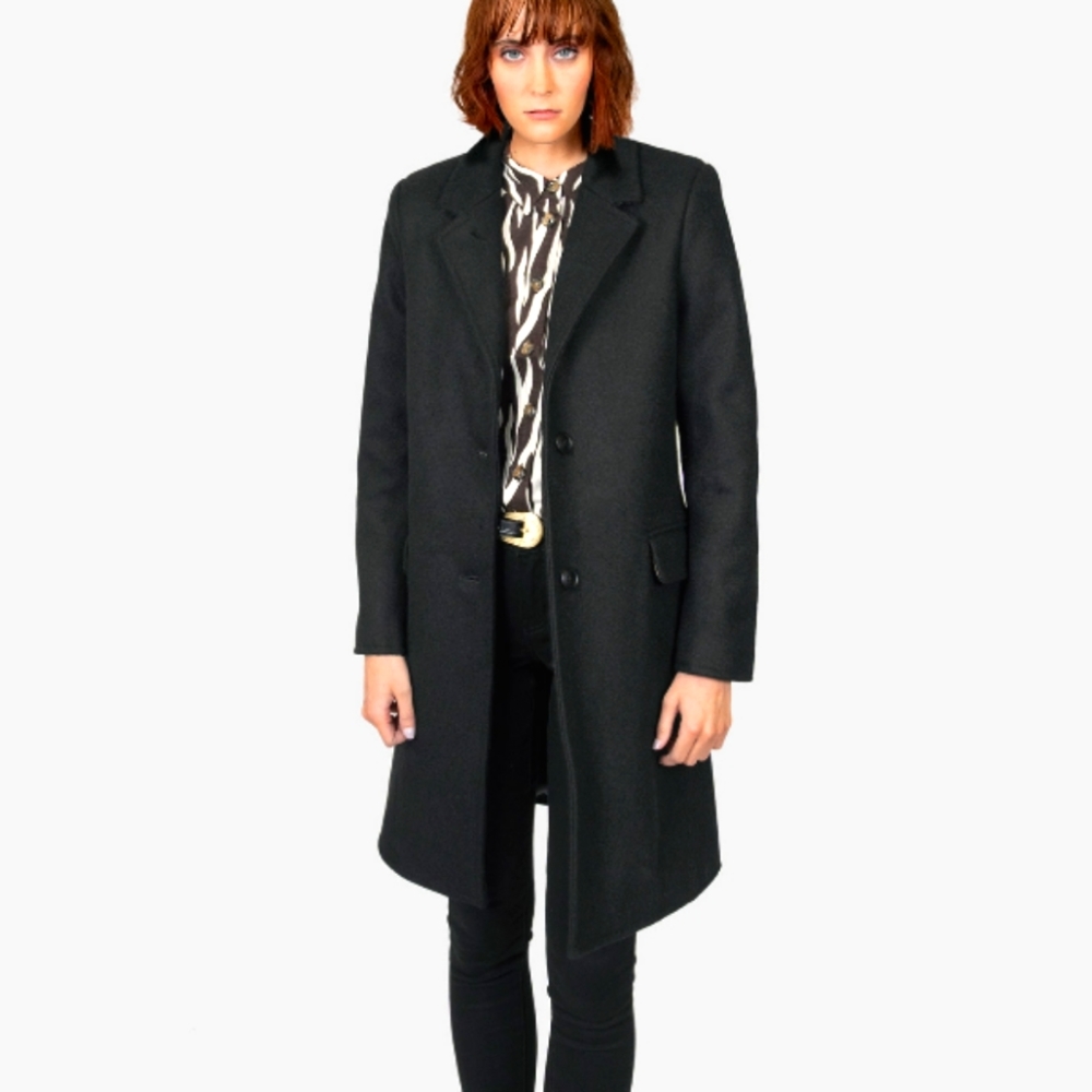 Straight to Hell size Large black wool blend coat with leopard accents